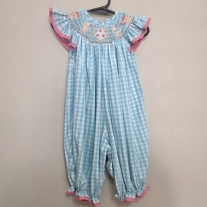 Le Za Me Baby Girls One Piece Bubble Smocked Blue And White Tea Pots Size 6 Mon